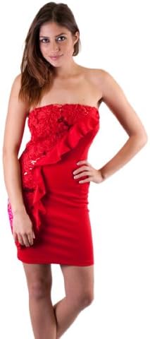 Naranka Cascading Side Sequins Ribbon Embellishment Fitted Strapless Mini Dress Red Small
