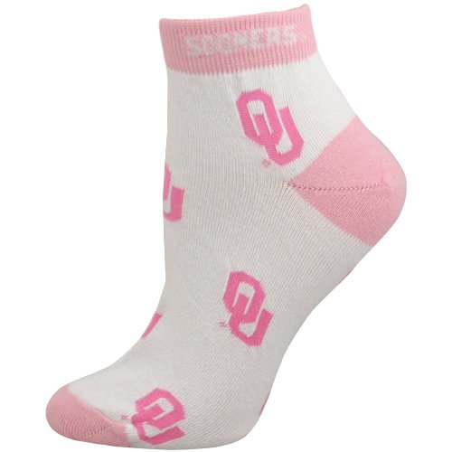 Oklahoma Sooners Womens Allover Team Logo Ankle Socks - Pink-White