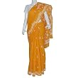 Beautiful Sari White Embroidery Cotton from India Orange