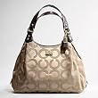 Coach Madison Signature Op Art Large Maggie Sateen Shoulder Hobo Bag Purse Khaki