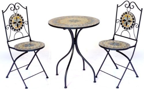 Tisch + 2 Stühle *Mosaik* Gartenmöbel Sitzgruppe Sitzgarnitur Garnitur Eisen