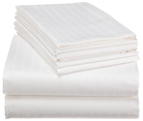 Alok International 450-100001 450 Thread Count Cotton Tuxedo Stripe Sheet Set, Full, White