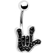 Black Austrian Crystal Hand I Love You Belly Ring