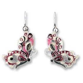 Garnet Butterfly Sterling Silver and Enamel Earrings by