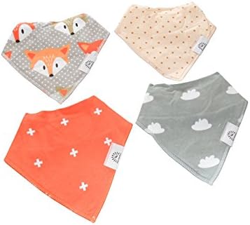 Baby Bandana Drool Bibs by Babi Bambino 4-Pack Vibrant Prints on Absorbent Organic Cotton with Adjustable Double Snaps Ideal Shower Gift for Boys and Girls