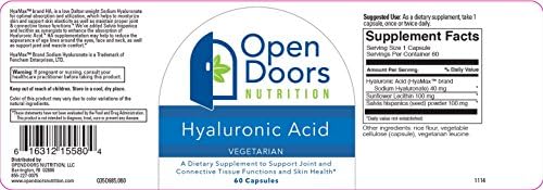 Vegetarian Hyaluronic Acid with Sunflower Lecithin and Salvia Hispanica (Seed) Powder - 40mg Low Molecular Weight HyamaxTM Brand Sodium Hyaluronate - 60 Capsules - 100% Money Back Guarantee