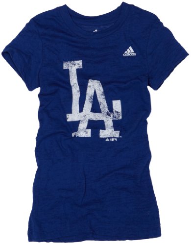MLB Girls' Los Angeles Dodgers Short Sleeve Longer Length Burnout Tee, Royal, Medium