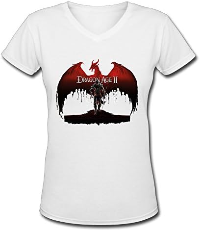 Emoute Women's Dragon Age V-neck T-shirts XXL White