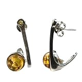Sterling Silver Honey Amber, Crystal Medium Earrings