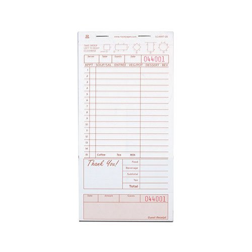 Royal Tan Guest Check Board, Carbonless, 2 Part Booked, Package of 10 Books
