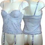 Blue Embroidered Underwired Bustier + Suspenders