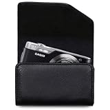 CASIO EXILIM EX-H5 PREMIUM PU LEATHER HORIZONTAL CAMERA CASE / COVER / POUCH WITH BELT LOOP - BLACK PART OF THE QUBITS ACCESSORIES RANGE
