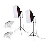 Photosel Ls21e52s Professional Softbox Studio Lighting Kit With 2x85w 5400k Cri>90 Bulbs, 40x60cm Softboxes, 90cm Silver Umbrellas