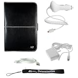 Slim High Quality Durable Synthetic Leather Case Customer Made For Barnes & Noble Nook eBook Reader + Includes a 4-Inch eBigvalue Determination Hand Strap + 3 in 1 Combo: Home & Car Charger with USB Data Cable