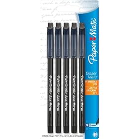 Paper Mate Erasermate Stick Medium Tip Ballpoint Pens, 5 Black Ink Pens(3163558PP)