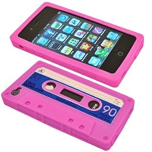 Cbus Wireless brand Hot Pink/Blue Silicone Cassette Tape Skin / Case / Cover for Apple iPhone 4S / iPhone 4