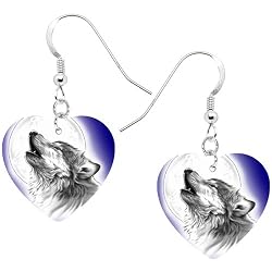 Heart Moon Howling Wolf Earrings