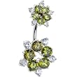 Sterling Silver 925 Green Cubic Zirconia Flower Belly Ring