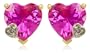 10k Yellow Gold Heart-Shaped Lab-Created Pink Sapphire Earrings w/ Diamond Accent