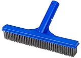 Pooline 10" Pool Stainless Steel Algea Brush - Blue Brush Body and Handle