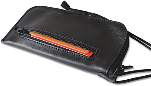 Black mini messenger bag Nexus 6P genuine leather case cover wallet with neck strap sleeve pocket