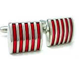 Red Enamel Striped Cufflinks Gift Boxed