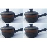 Individual French Onion Soup Crock Chili Bowls with Handles and Lids, Ceramic...