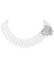 Roman Bride Faux Pearl and Crystal 3-Row Strand Necklace, 21.5"