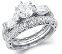 Solid 14k White Gold CZ Cubic Zirconia Engagement Ring Set w/ Eternity Band 2.5 ct