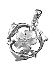 925 Silver Triple Dolphin Plumeria Pendant Hawaiian Silver Jewelry