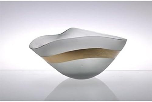 Clear Matte Curved Lip Bowl with Center Gold Strip. L=13" W=9" H=6".