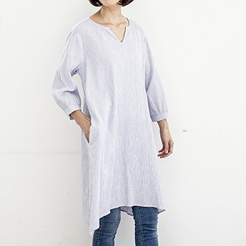 栗原はるみ コットンリネン7分袖チュニックワンピース