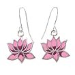 Pretty Pink Lotus Flower Earrings in Sterling Silver, #8745