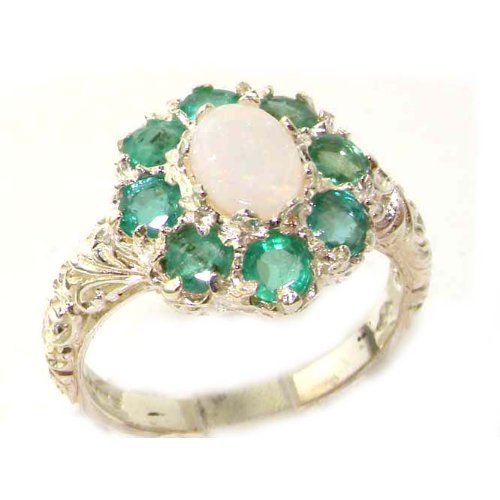 Click To Solid English Sterling Silver Womens Large Opal & Emerald Art Nouveau Ring - Finger Sizes 5 to 12 Available Details... Solid English Sterling Silver Womens Large Opal & Emerald Art Nouveau Ring - Finger Sizes 5 to 12 Available