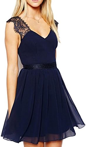 Your Gallery Women's Sexy Low Cut Open Back Lace Shoulder Chiffon Mini Dress XL