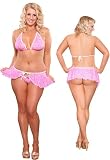 Plus Size Pink Leopard Halter Bra, Tie Skirt and G-String