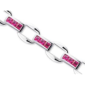 One of a Kind Design Princess Cut Created Ruby Gemstone Bracelet in Sterling Silver