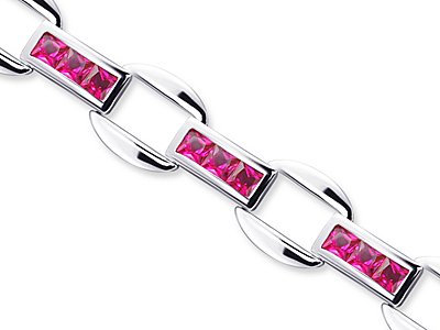 One of a Kind Design Princess Cut Created Ruby Gemstone Bracelet in Sterling Silver