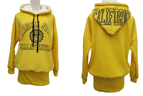 2015 春ロゴ入り ゆる感 ストリート系 カジュアル チュニック ビッグ パーカー イエロー グレー M L XL 2XL