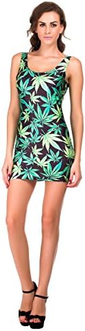 SHOLOV Summer Digital printing Green Leaf Woah Dude 2.0 Sleeveless Tank Dress