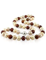 Sterling-Silver 8-8.5 MM Chocolate Freshwater Cultured Pearl Strand, 18"