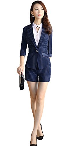 YUXU レディース フォーマル セットスーツ 従柄 OL オフィス 就活 ビジネス 通勤 リクルート 事務服 スカートスーツ 五分丈パンツ スーツ 長ズボン スーツ ブラウス ネイビー ブラック