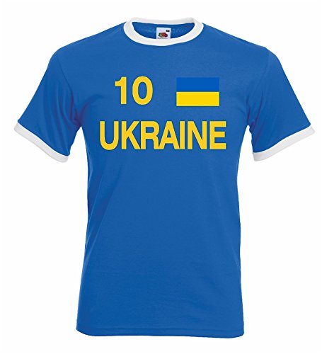 world-of-shirt Herren T-Shirt Ukraine Retro Trikot NR. 10 EM 2016|XL