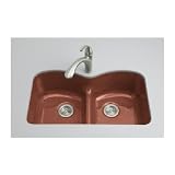 Kohler K-6626-6U-R1 Langlade White/Color Undermount - Double Bowl Kitchen Sink - Roussillion Red