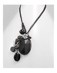 Black Flower Cotton Waxed Thread Natural Stone Necklace