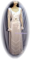 Victorian Empire Waist Dress, White/White, Size 14