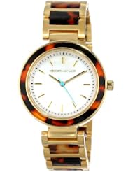 Kenneth Jay Lane Womens KJLANE-2002  Mother-Of-Pearl Dial Gold Ion-Plated Stainless Steel and Brown Tortoise Resin Watch