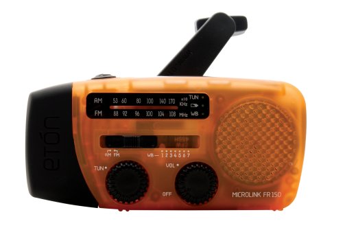 Eton FR150 Microlink Solar-Powered, Self-Powered AM/FM/Weatherband Portable Radio with Flashlight and Cell Phone Charger, Orange