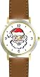 Santa Claus Face Christmas Theme - WATCHBUDDY&reg; DELUXE TWO-TONE THEME WATCH - Arabic Numbers - Brown Leather Strap-Women's Size-Small