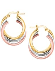 14 Karat Yellow White Rose Gold Shiny Triple Row Hoop Earring